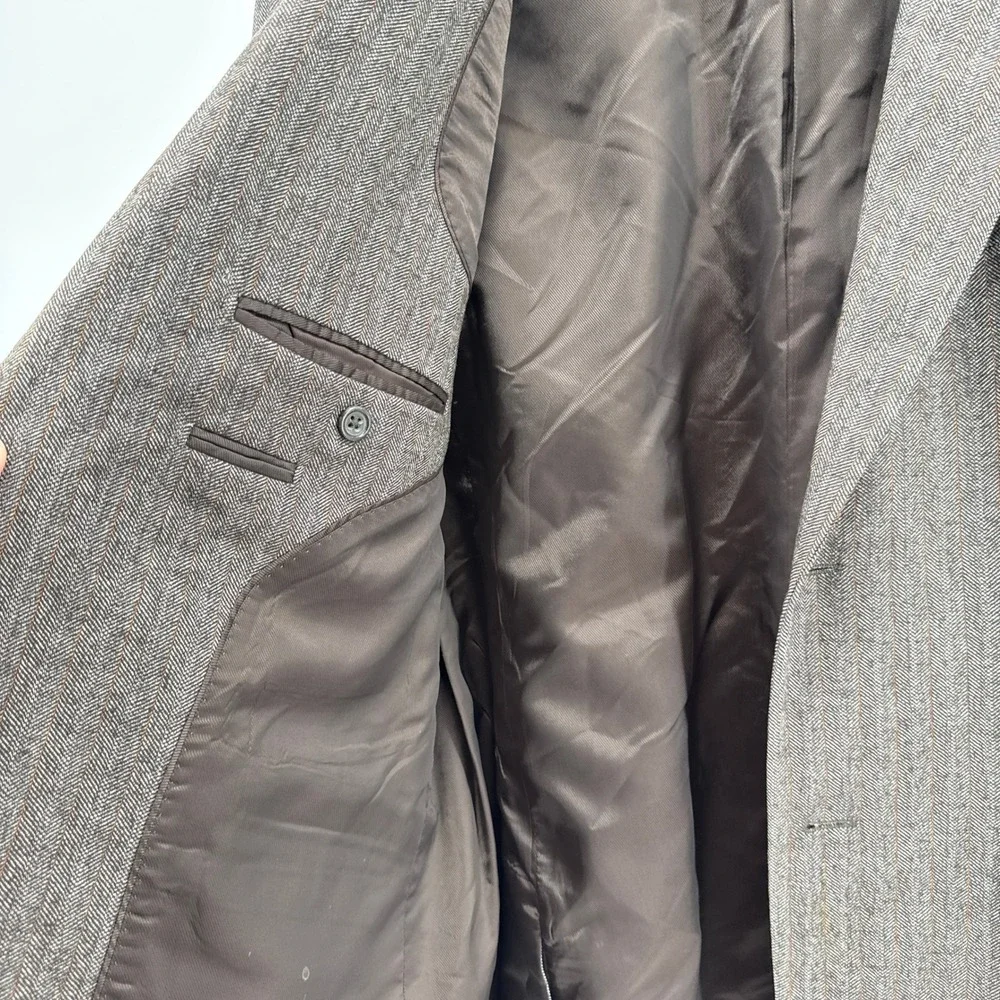 Banana Republic Wool Brown Herringbone Pinstripe Blazer Men 44R Sport Coat 2-Btn